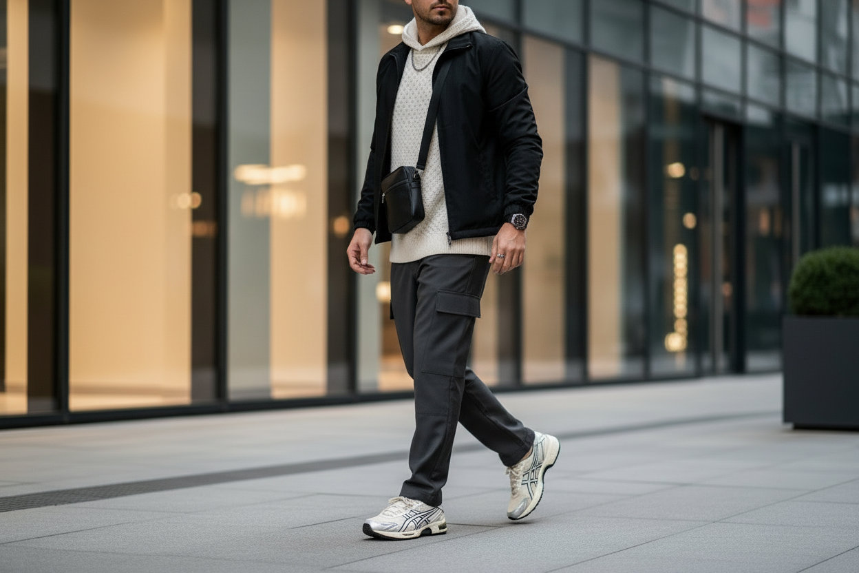 rend ça encore plus réaliste et améliore la pose et le style de la personné et met en avant la paire de asics 